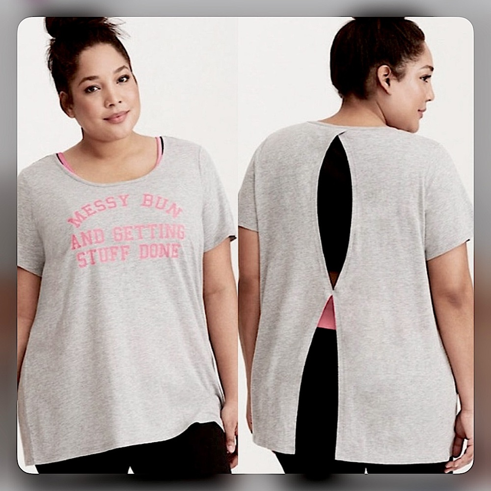 🩷TORRID “Messy Bun And Getting Stuff Done” Workout Shirt, NWT
